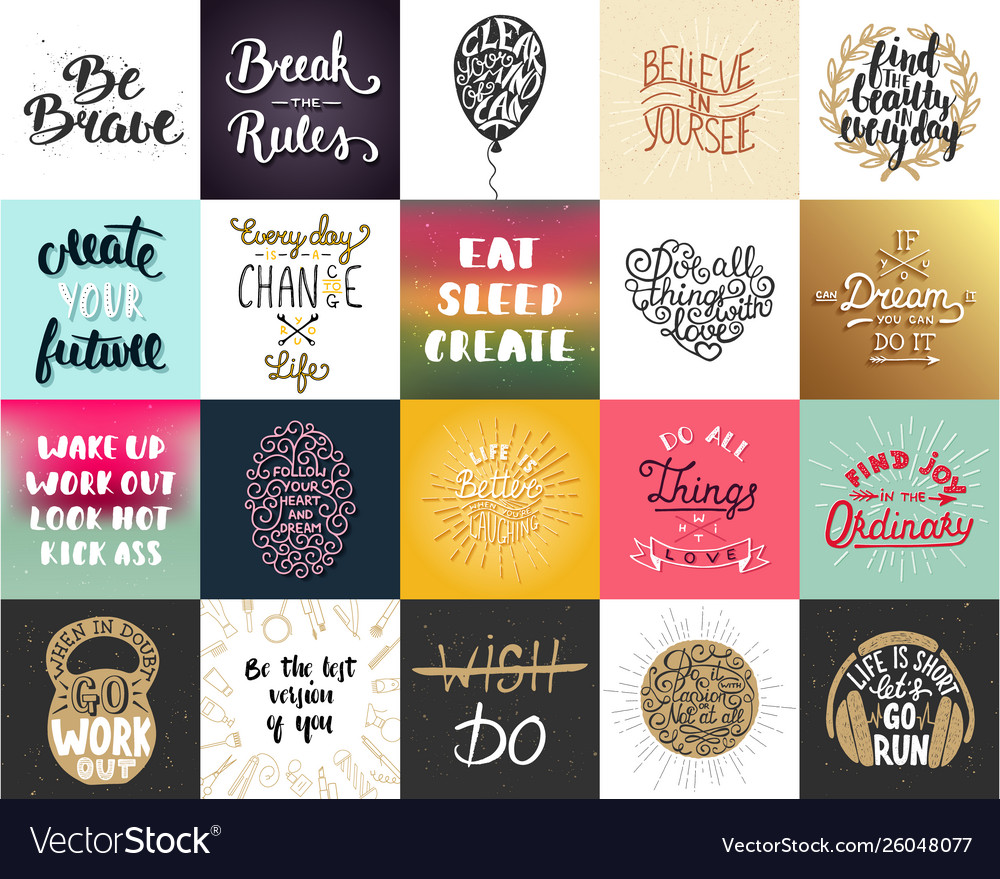 Set 20 motivational and inspirational Royalty Free Vector