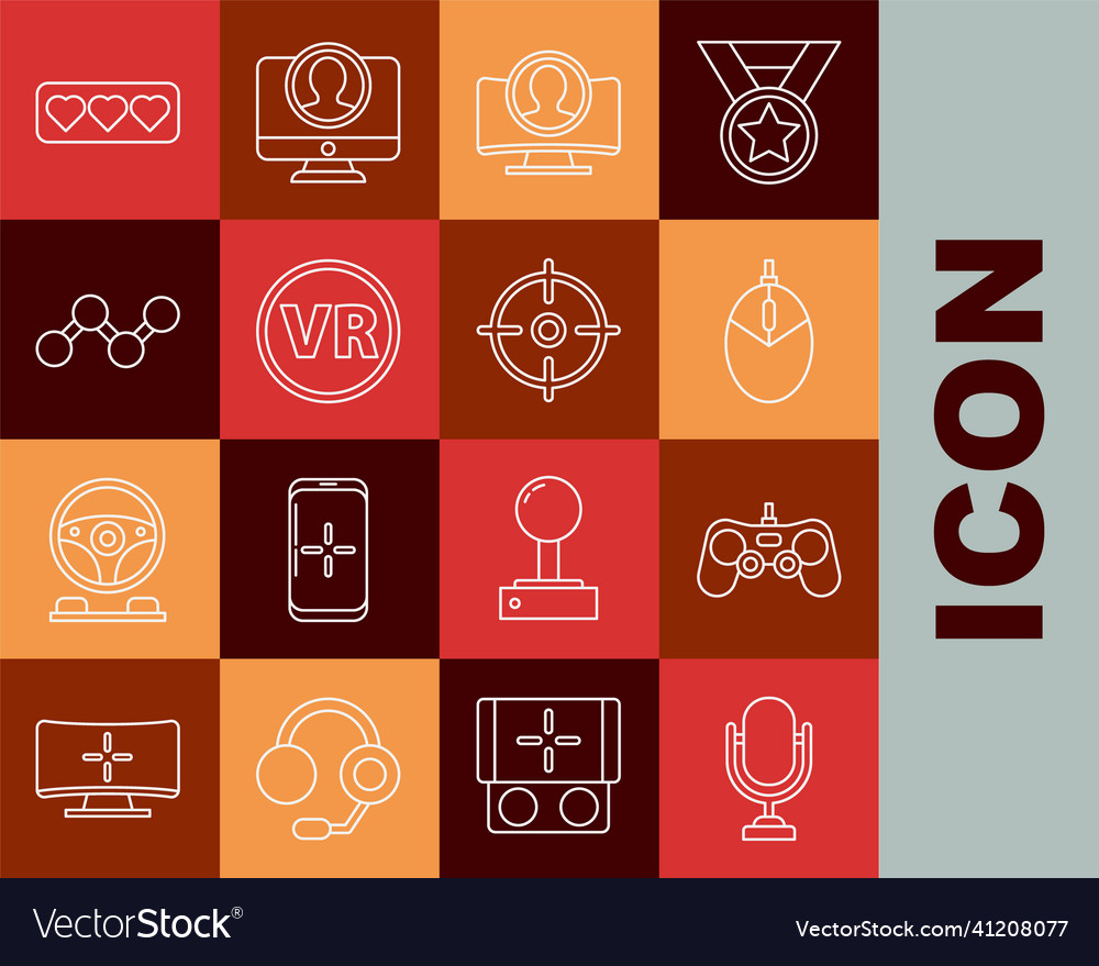 Set line microphone gamepad computer mouse vector image Set line microphone gamepad computer mouse
