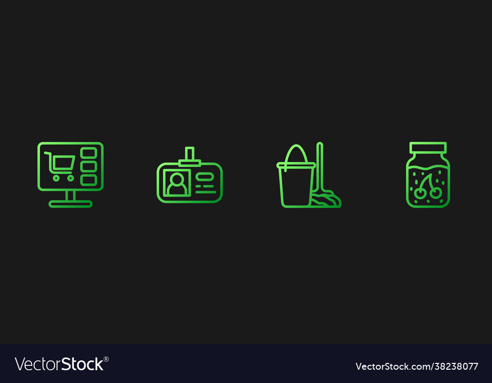 Set line mop and bucket shopping cart on computer Vector Image Set line mop and bucket shopping cart on computer