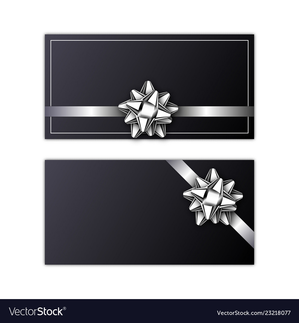 Set of holiday card with silver ribbon and bow Vector Image