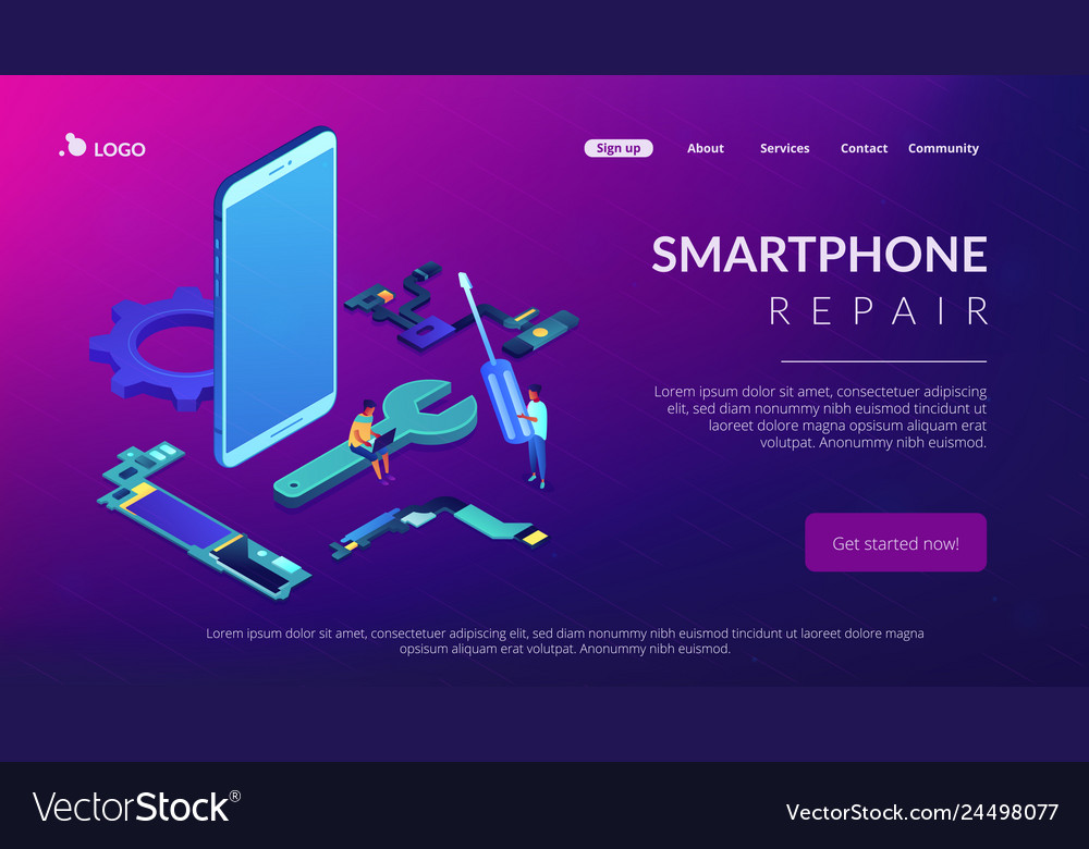 Smartphone repair concept isometric 3d landing