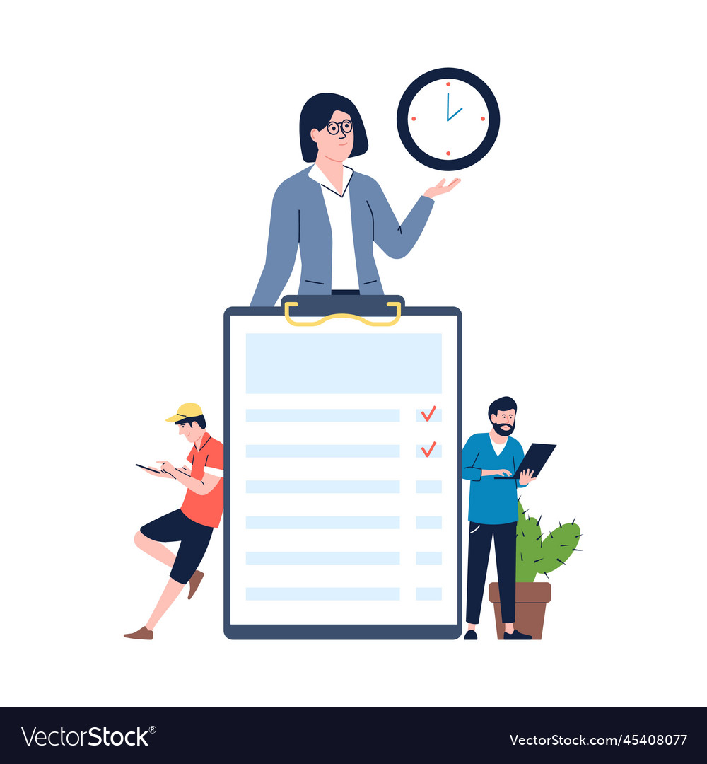 Time management concept with tiny office managers