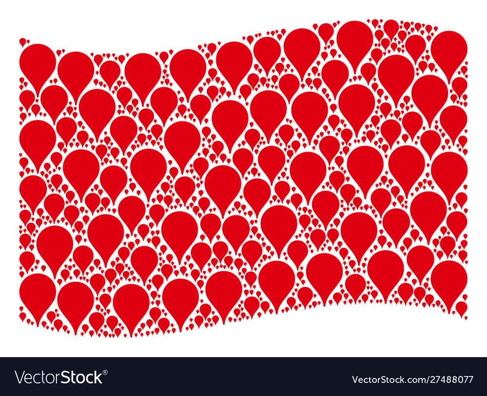Waving red flag composition map pointer icons vector image Waving red flag composition map pointer icons