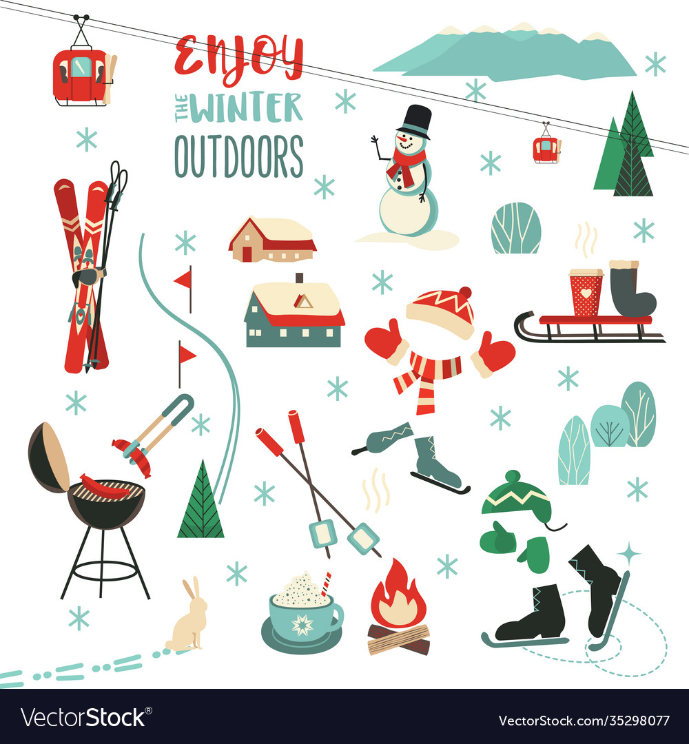 Winter Outdoor Activity Icon Set