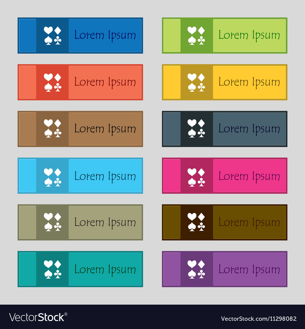Card suit icon sign set of twelve rectangular