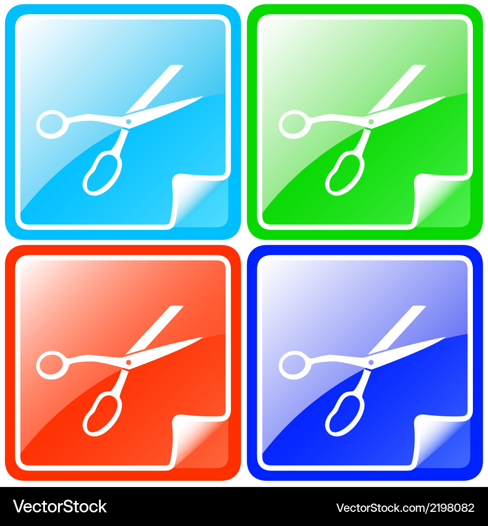 Colorful buttons set with scissors Royalty Free Vector Image