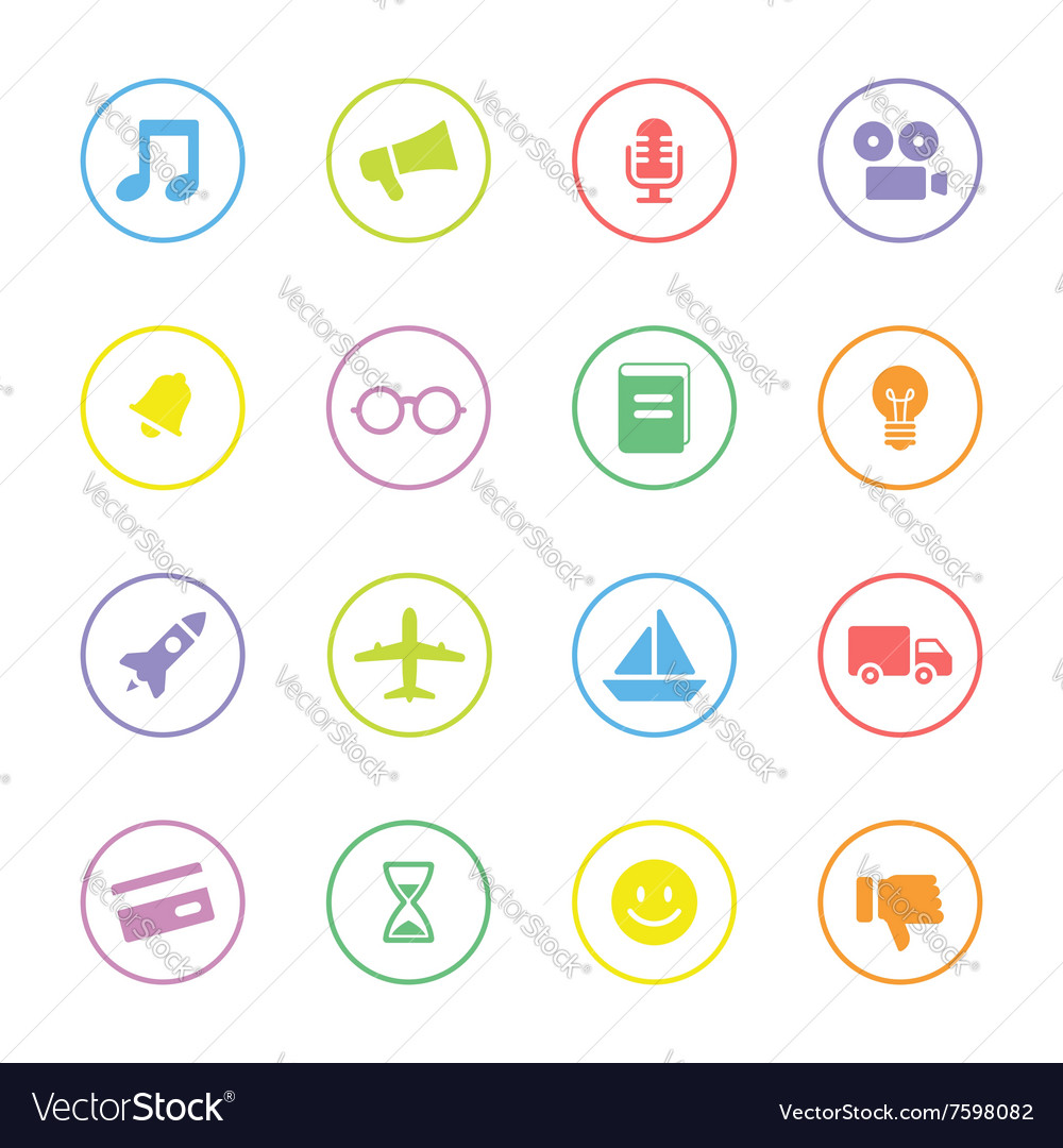 Colorful simple flat icon set 5 with circle frame