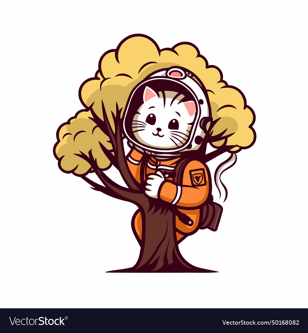 Cute cat astronaut in a spacesuit on tree
