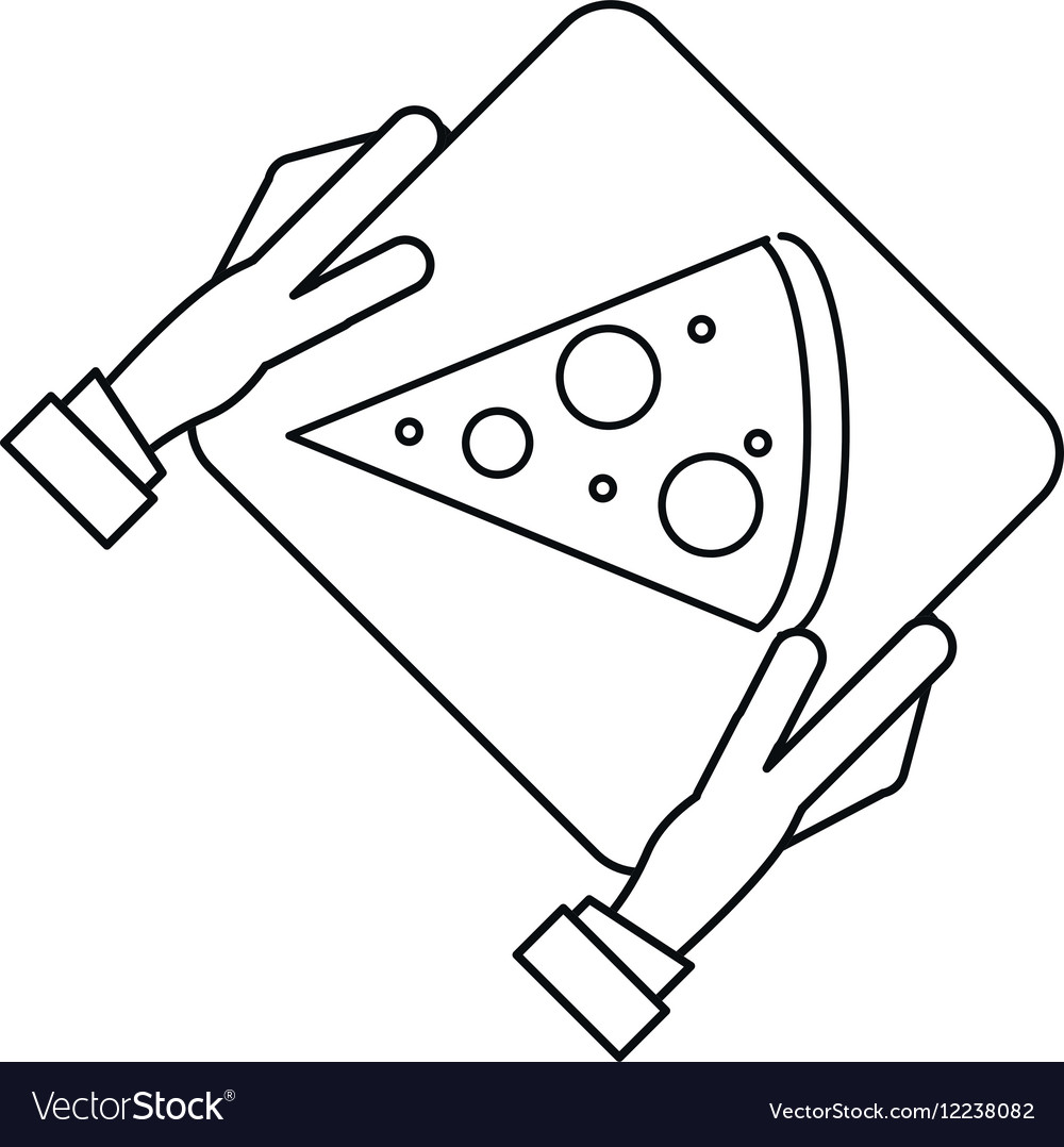 Hand boy delivery box pizza outline