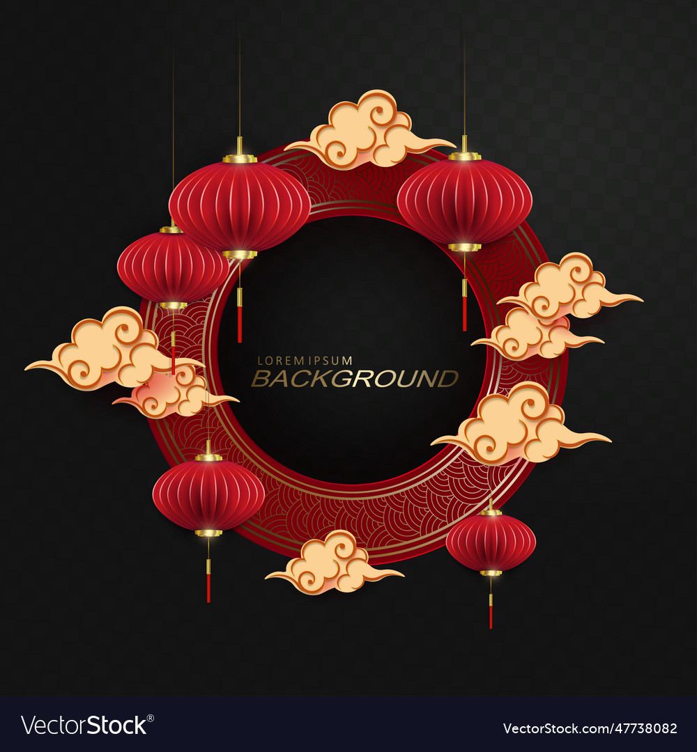 Isolated golden frame lanterns and clouds
