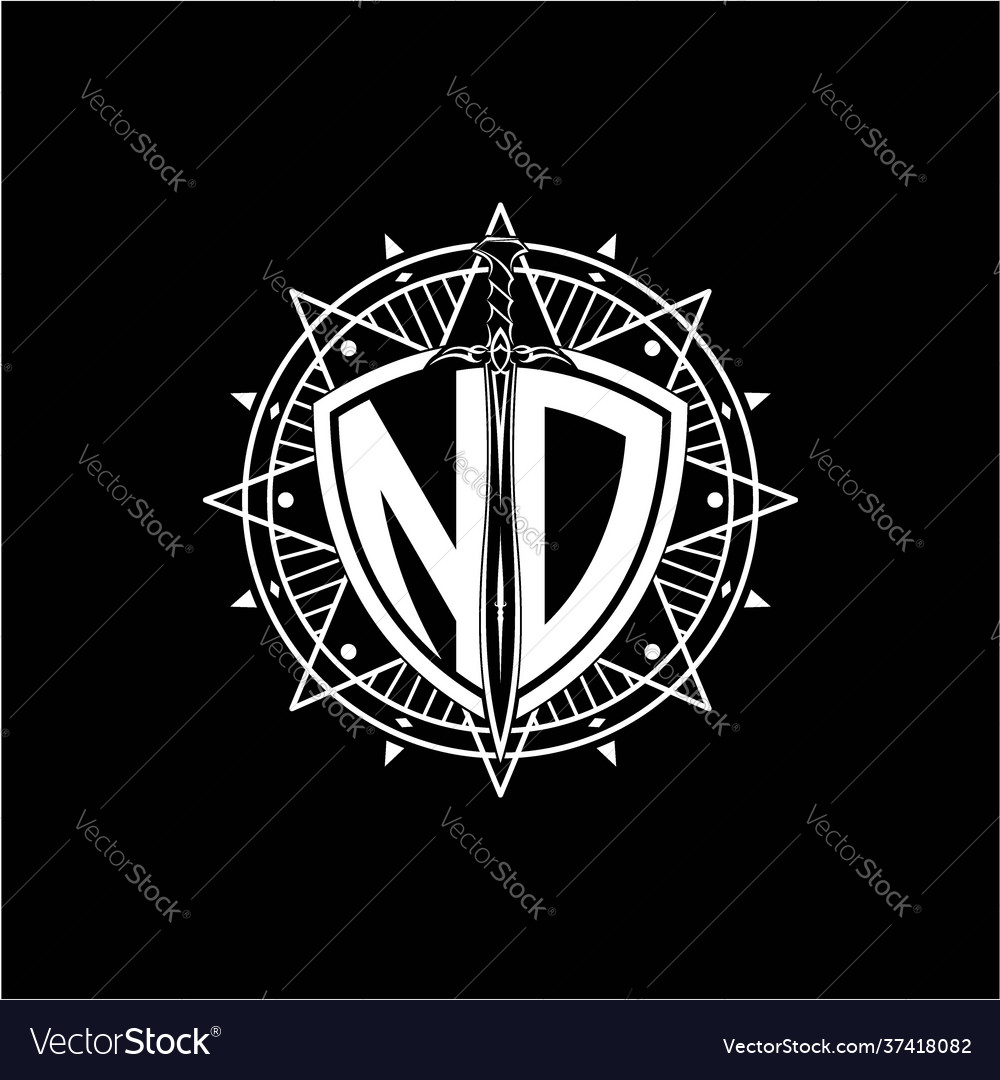 Monogram initial letter no with shield decorated