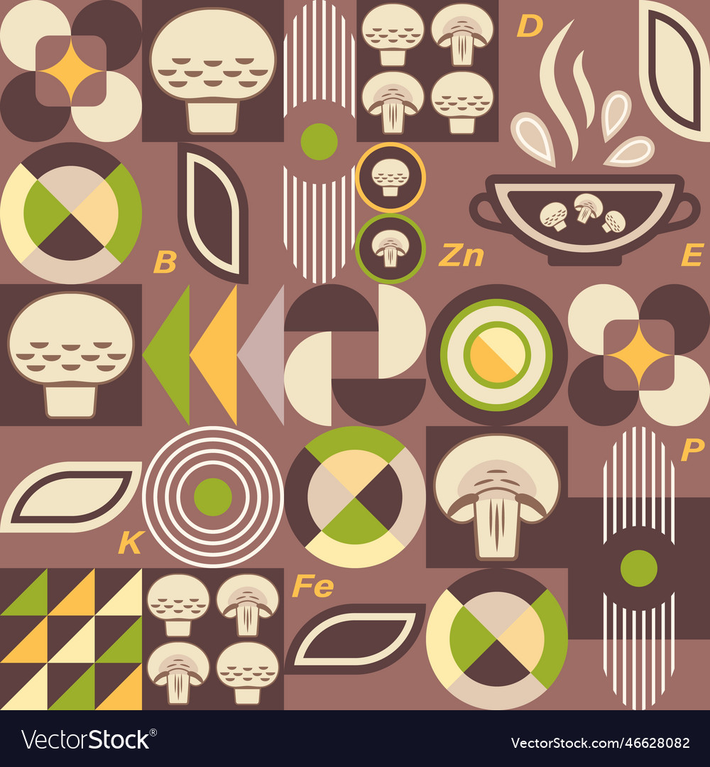 Mushroom pattern in simple geometric style vector image Mushroom pattern in simple geometric style