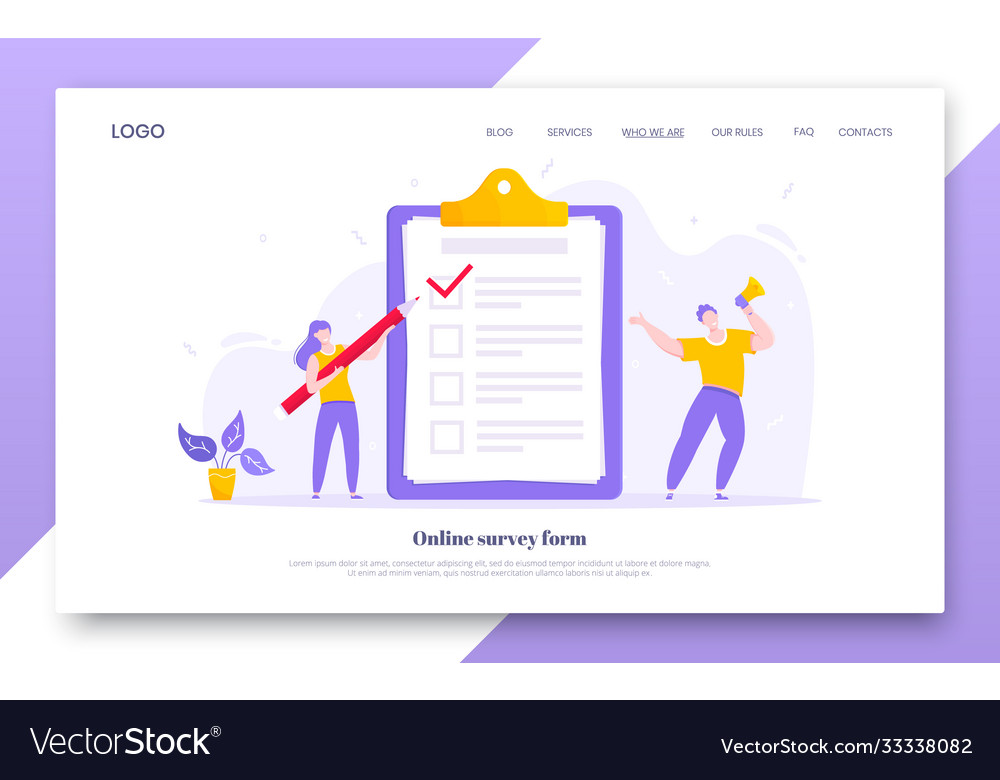 Online survey form business concept with tiny vector image Online survey form business concept with tiny