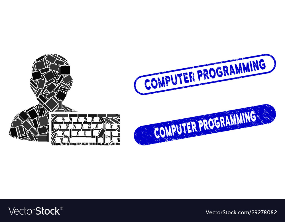 Rectangle collage coder with grunge computer vector image Rectangle collage coder with grunge computer