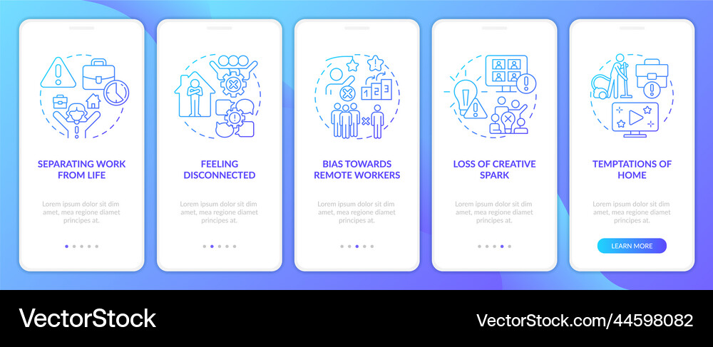 Remote work disadvantages blue gradient Royalty Free Vector
