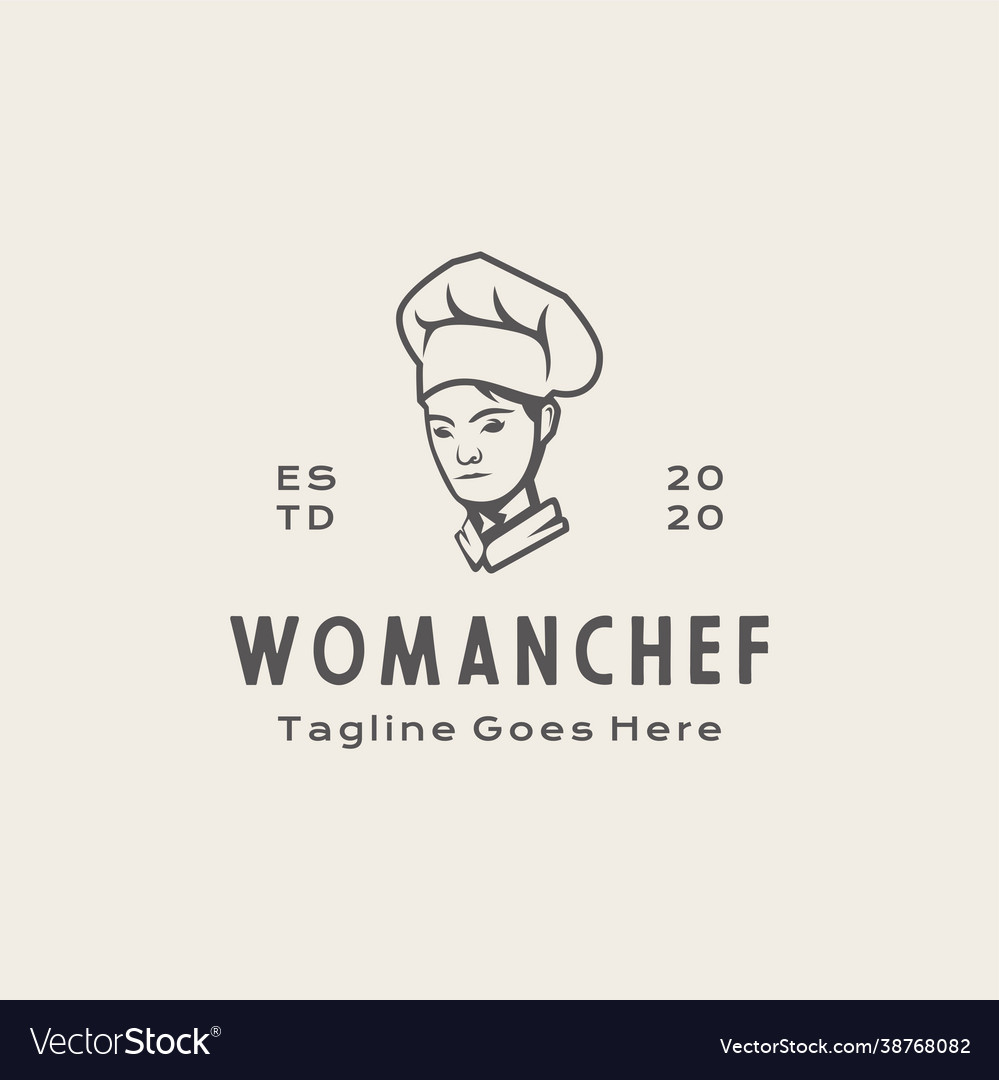 Retro Woman Chef Restaurant Logo Design Royalty Free Vector