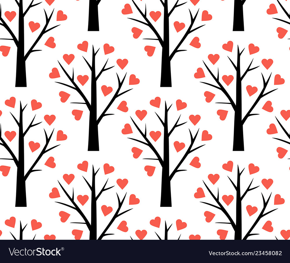 Seamless pattern with abstract heart tree