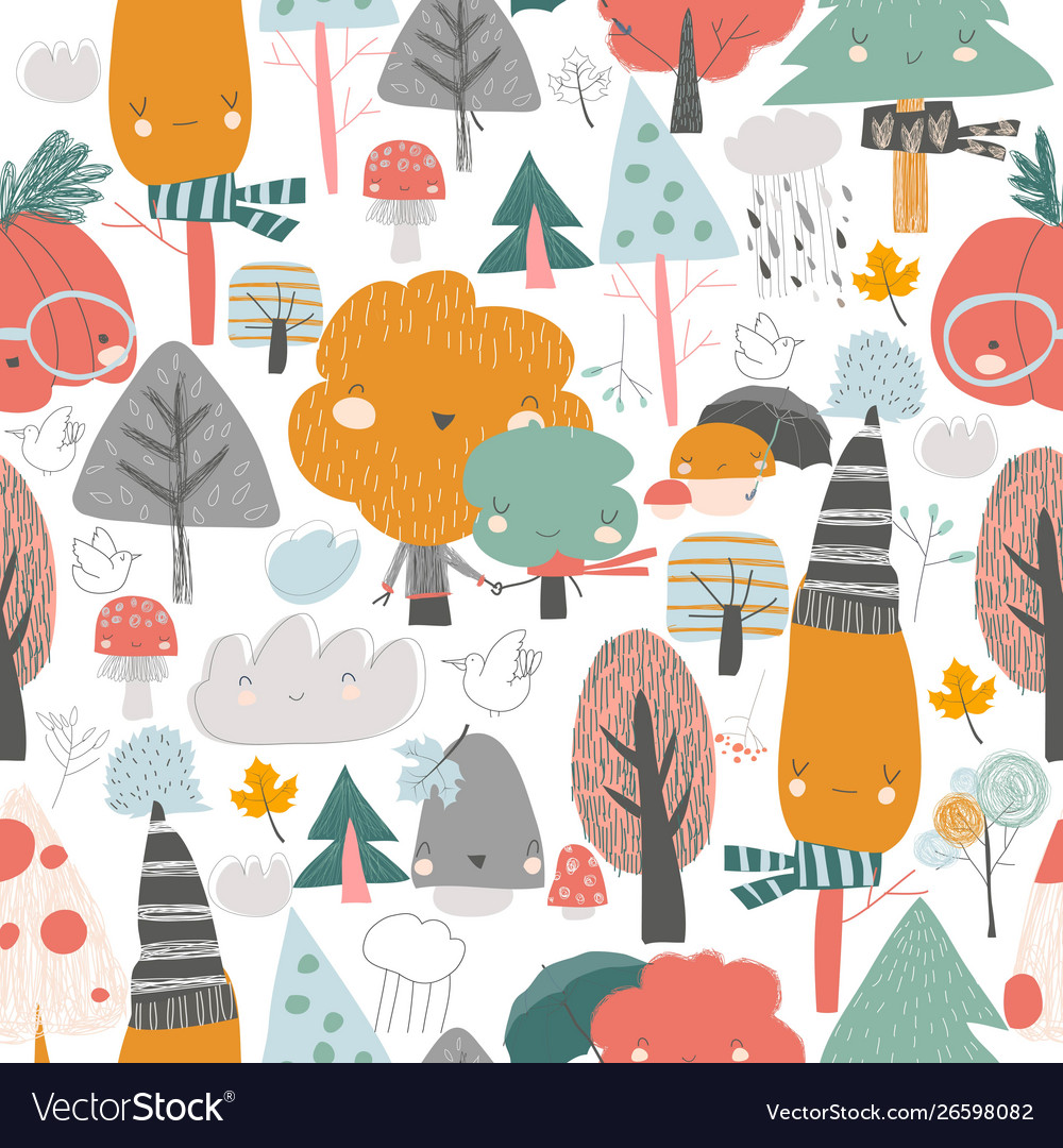 Seamless pattern with colorful autumn trees