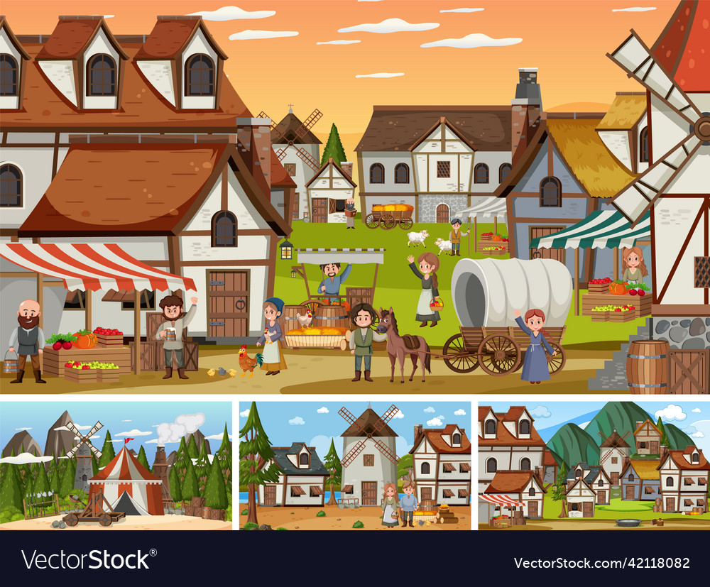 Set of different scene medieval
