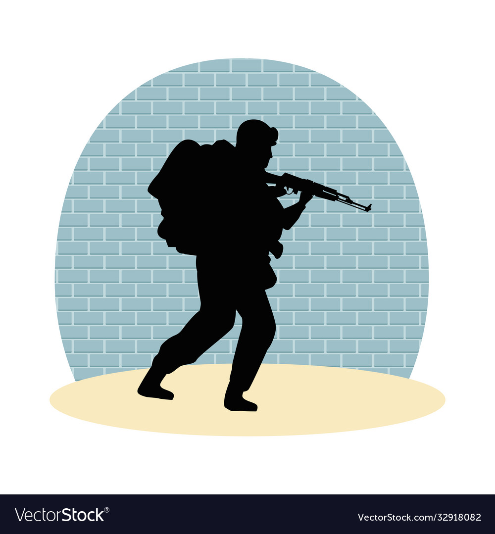 Soldier military with rifle silhouette wall