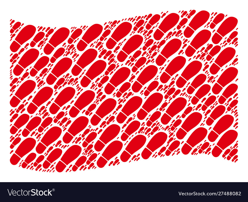 Waving red flag pattern boot footprint items vector image Waving red flag pattern boot footprint items
