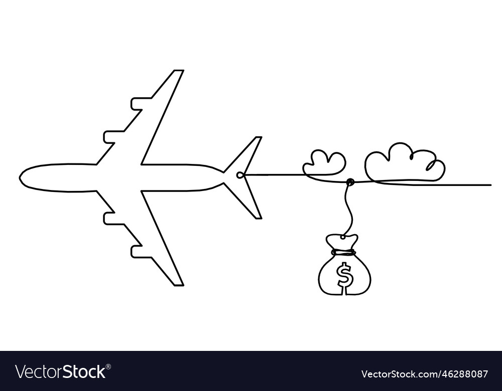 Abstract plane with dollar as line drawing