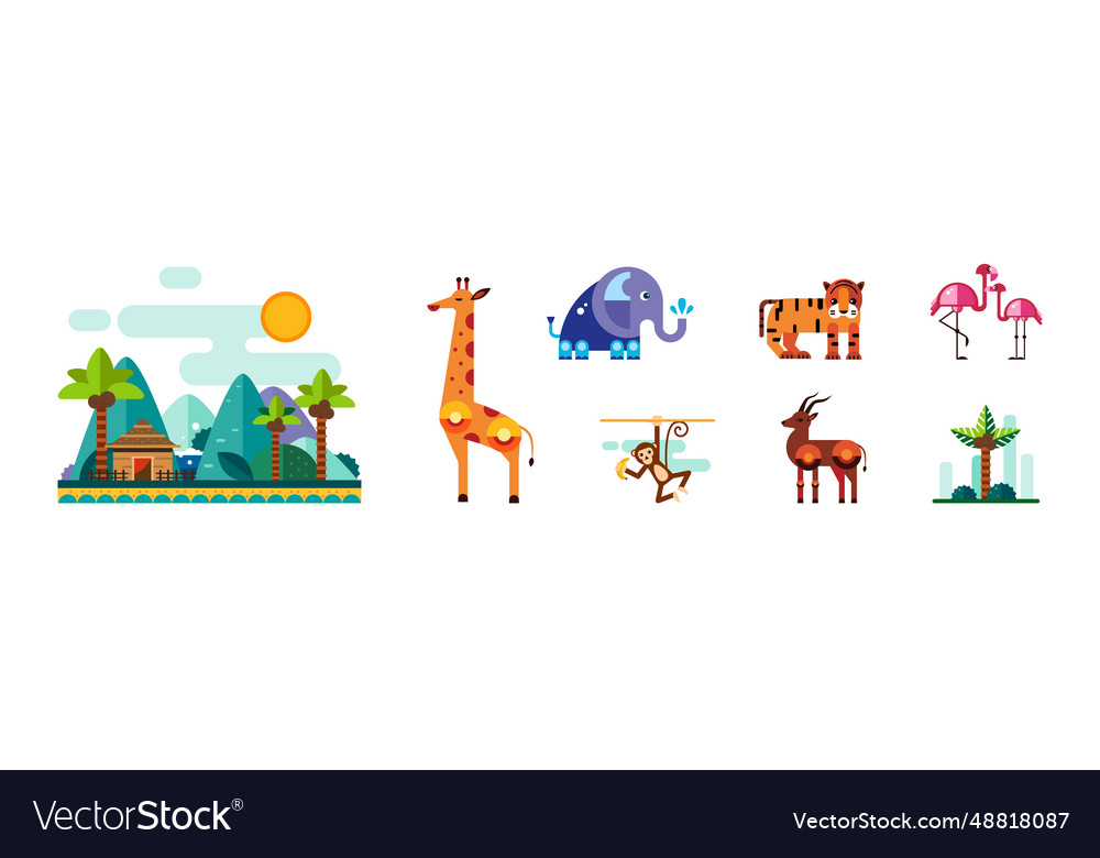 African animals geometric flat icon as wild south