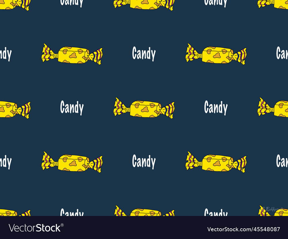 Candy cartoon character seamless pattern on blue Vector Image