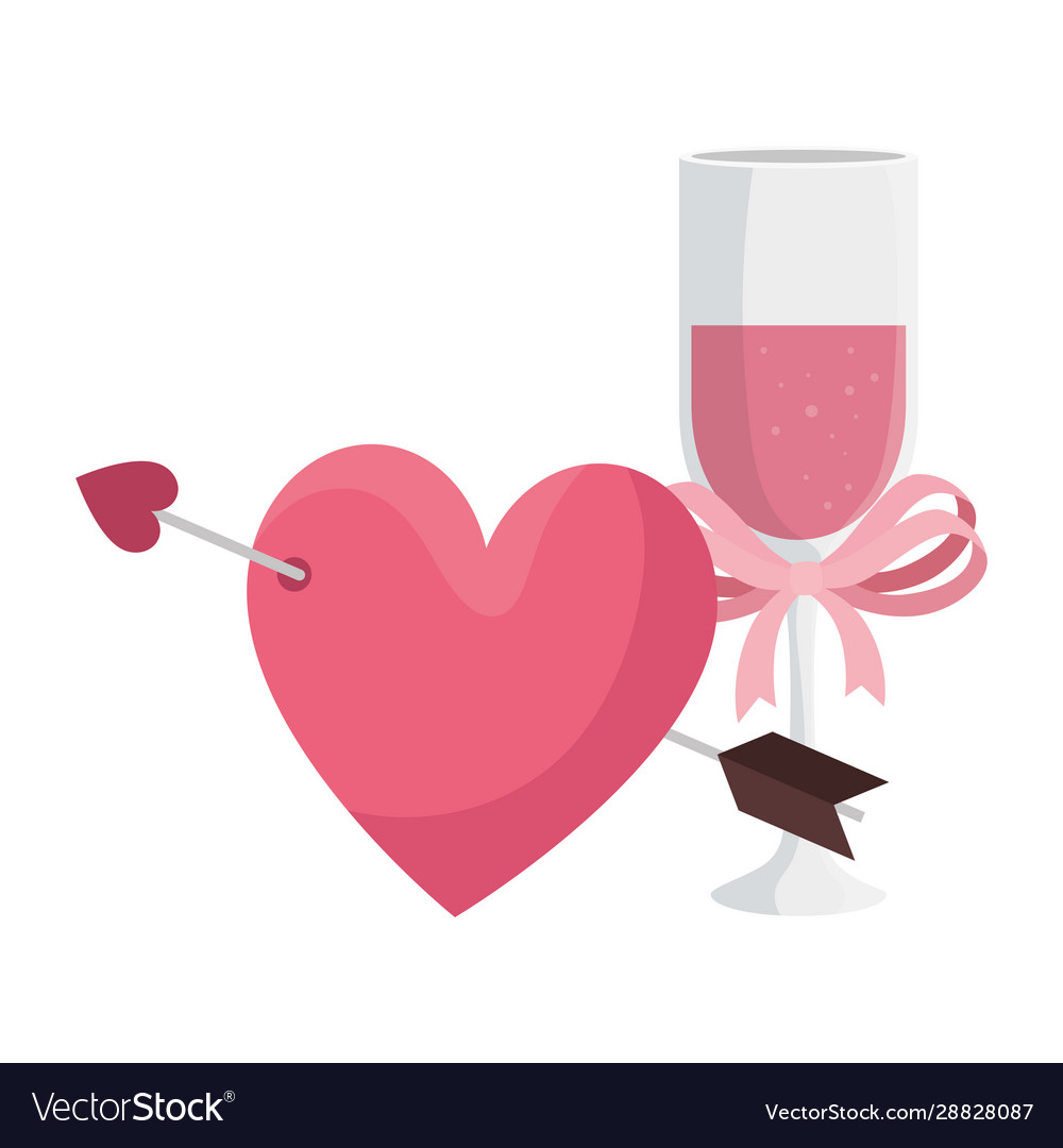 Cup champagne and heart with arrow