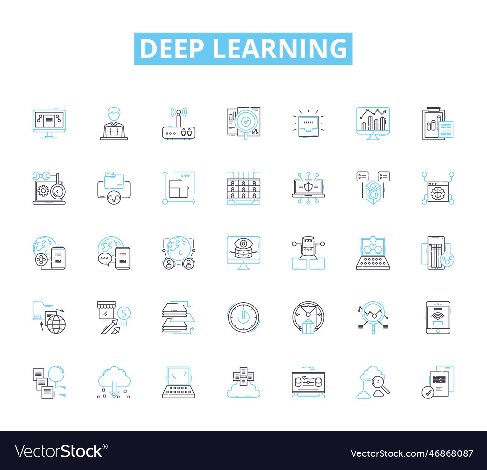 Deep learning linear icons set neural nerks vector image Deep learning linear icons set neural nerks