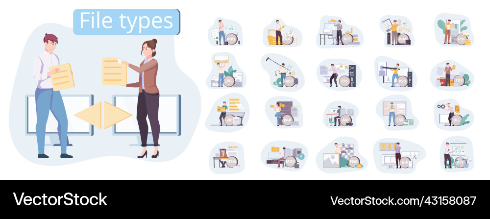 File types compositions set Royalty Free Vector Image