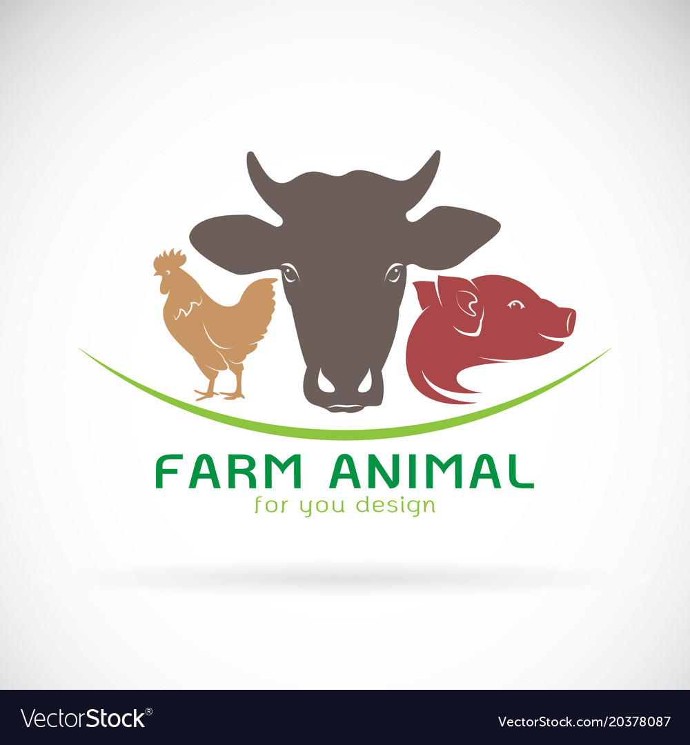 Group animal farm label cow pig chicken Royalty Free Vector