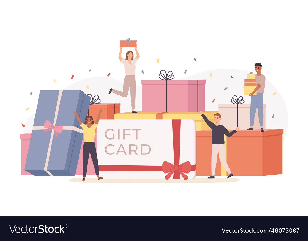 People with gift box giant boxes and group Vector Image