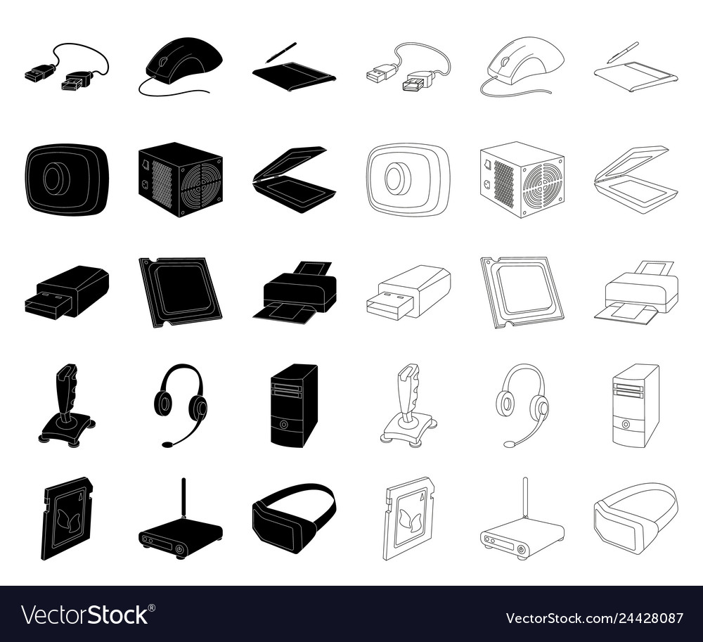 Personal computer blackoutline icons in set vector image Personal computer blackoutline icons in set