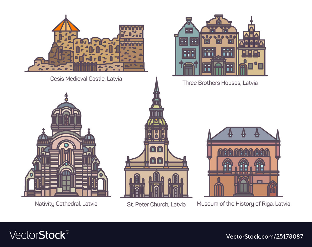 Set isolierte Latvia- oder Latvia-Architektur vector image Set isolierte Latvia- oder Latvia-Architektur