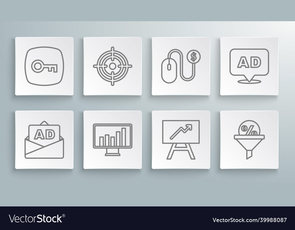 Set line advertising target monitor with graph vector image Set line advertising target monitor with graph