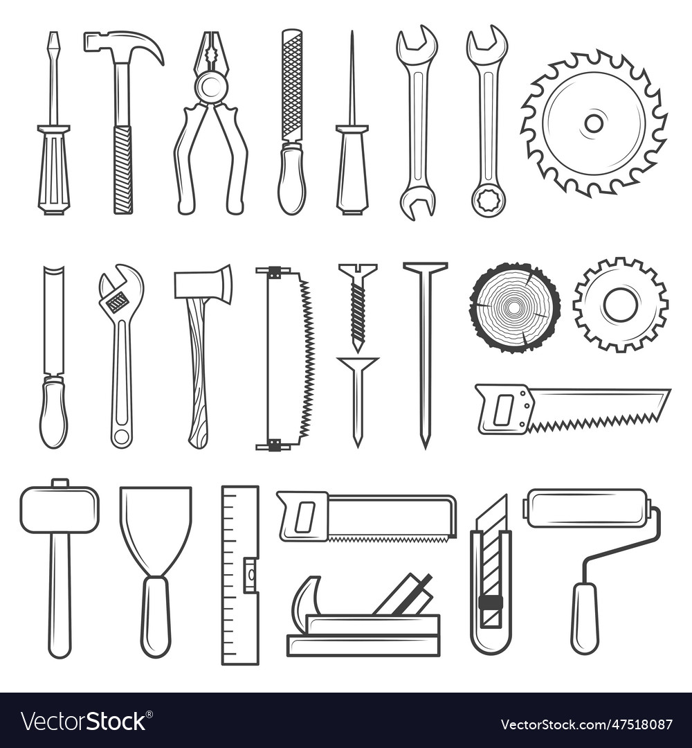 Set of icon tools line style for carpentry service