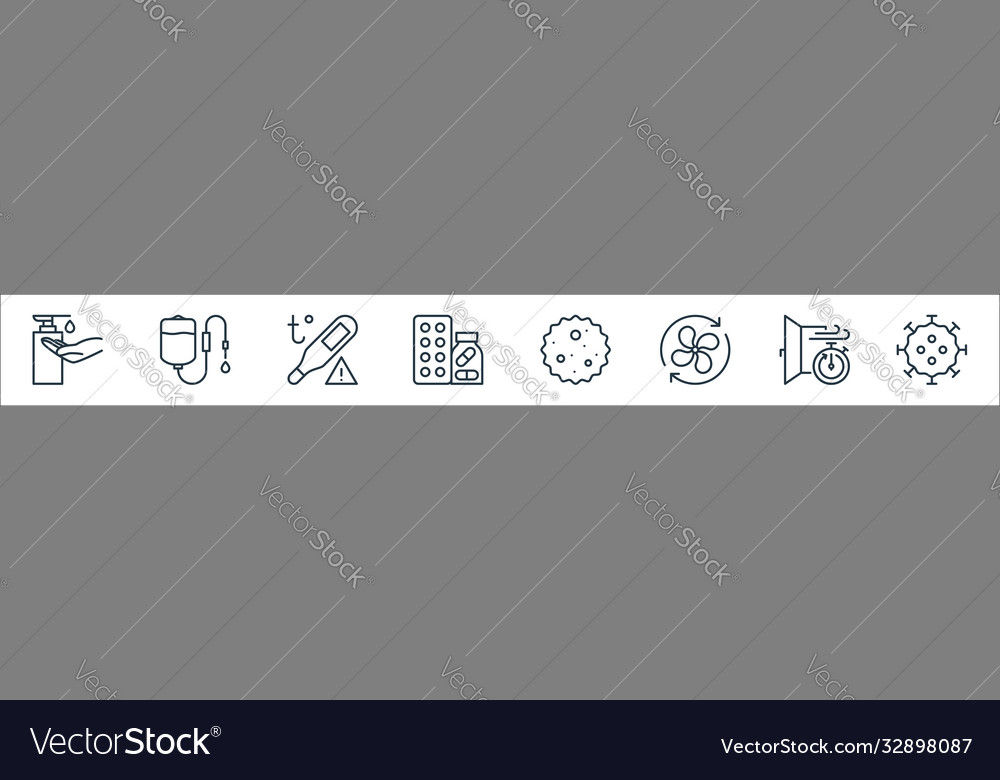 Stop virus line icons linear set quality vector image Stop virus line icons linear set quality