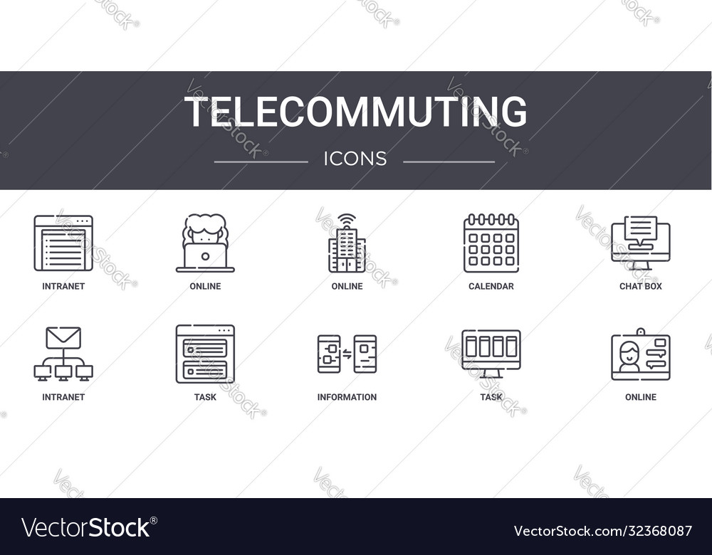 Telecommuting concept line icons set contains vector image Telecommuting concept line icons set contains