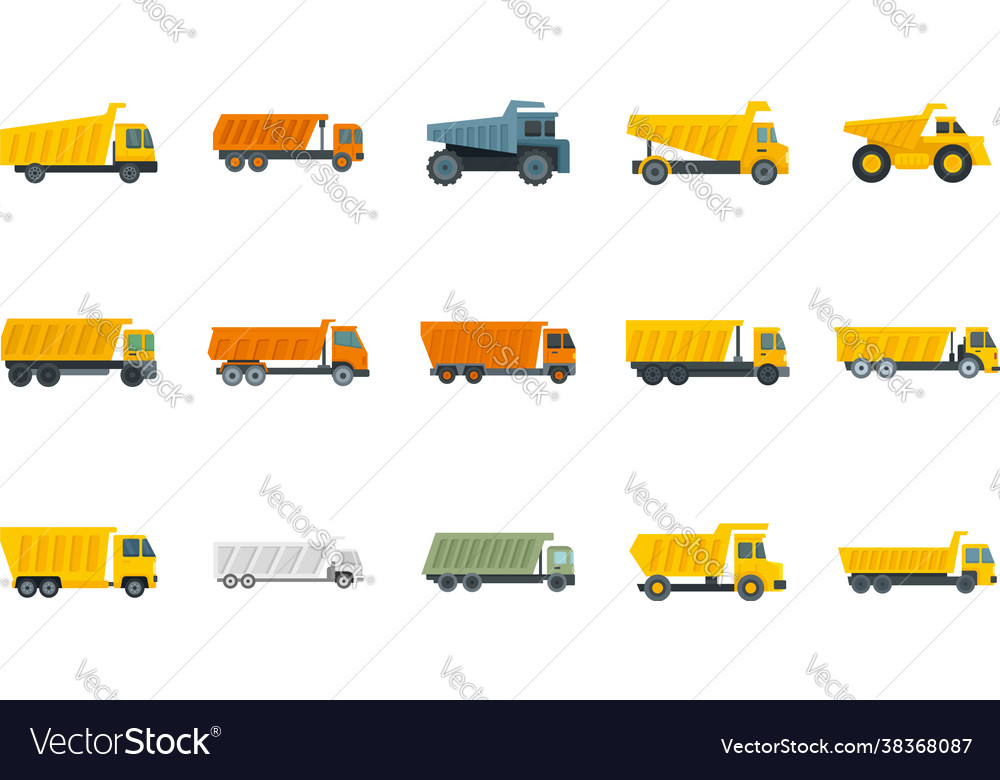 Tipper icons set flat isolated Royalty Free Vector Image