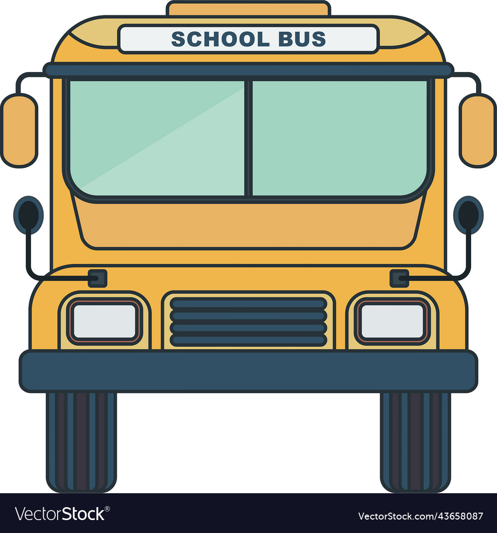 Yellow school bus front view transporting