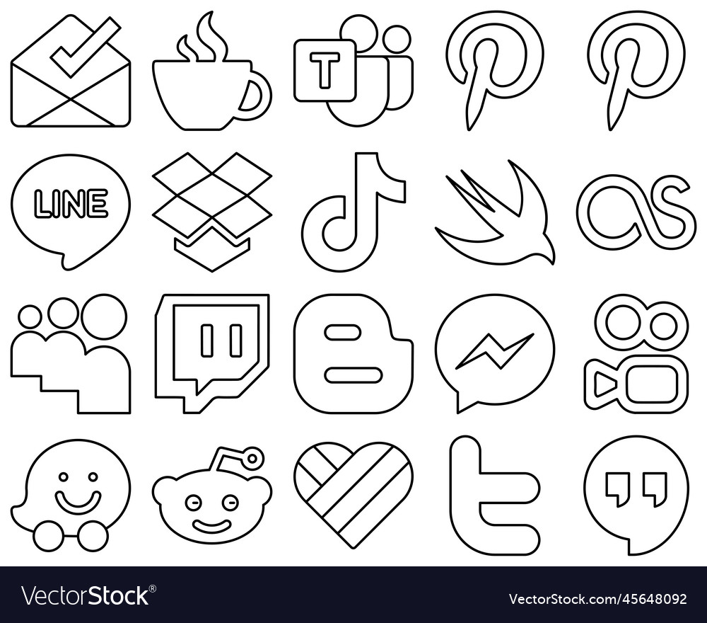 20 professionally designed black outline social Vector Image