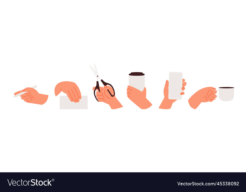 Cartoon hands with different objects