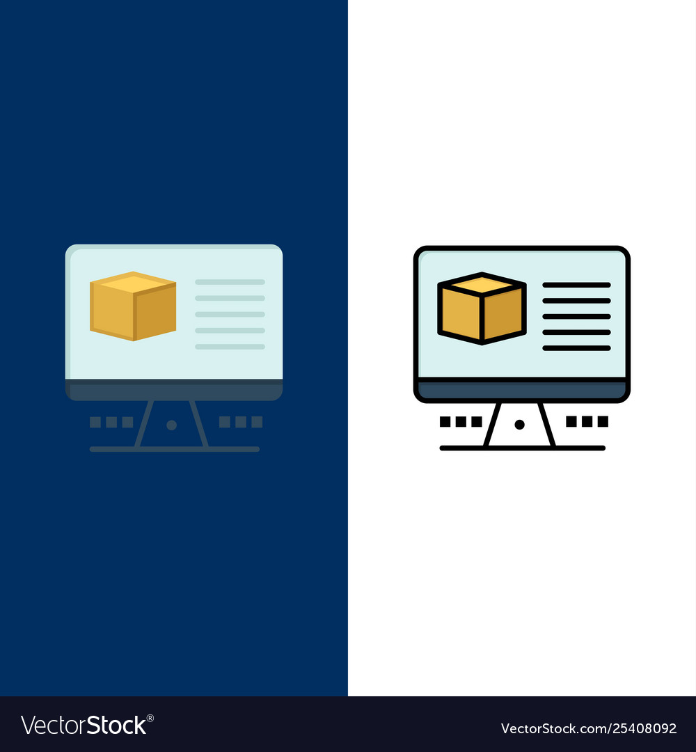 Computer box internet monitor icons flat and line