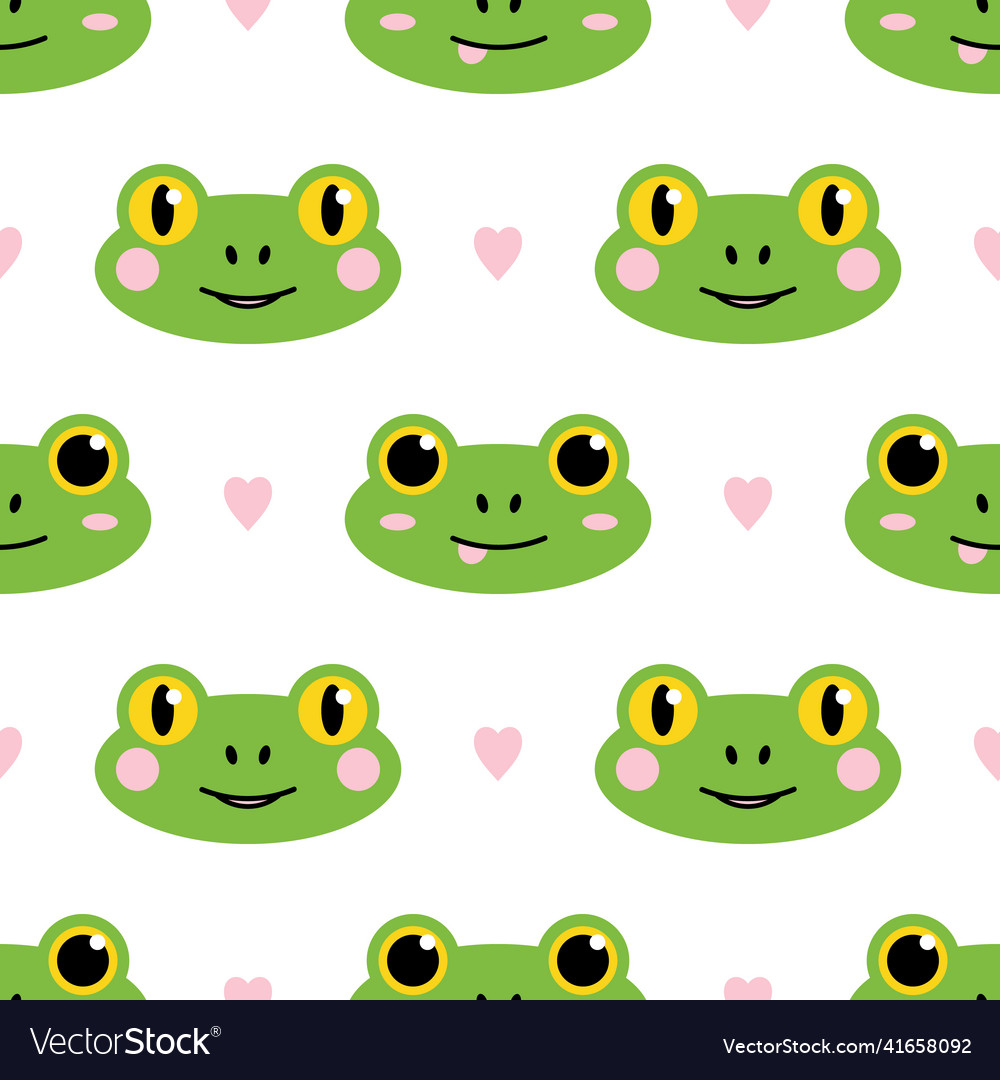 Cute green frogs and pink hearts pattern