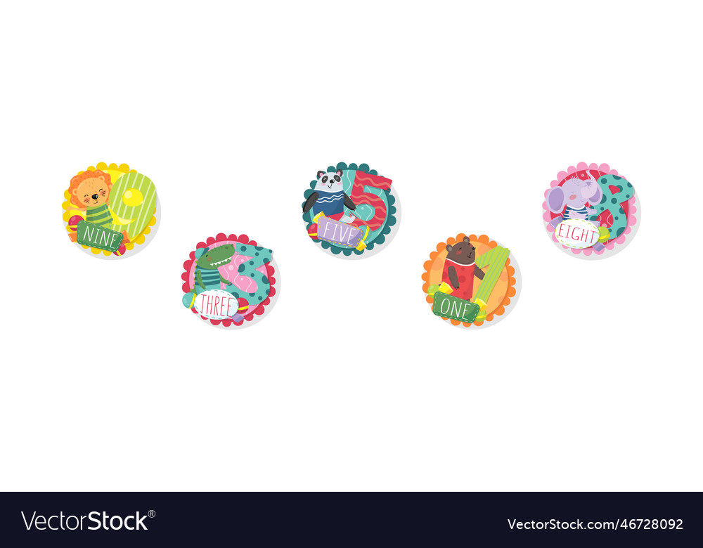 Kids anniversary numbers round sticker with animal