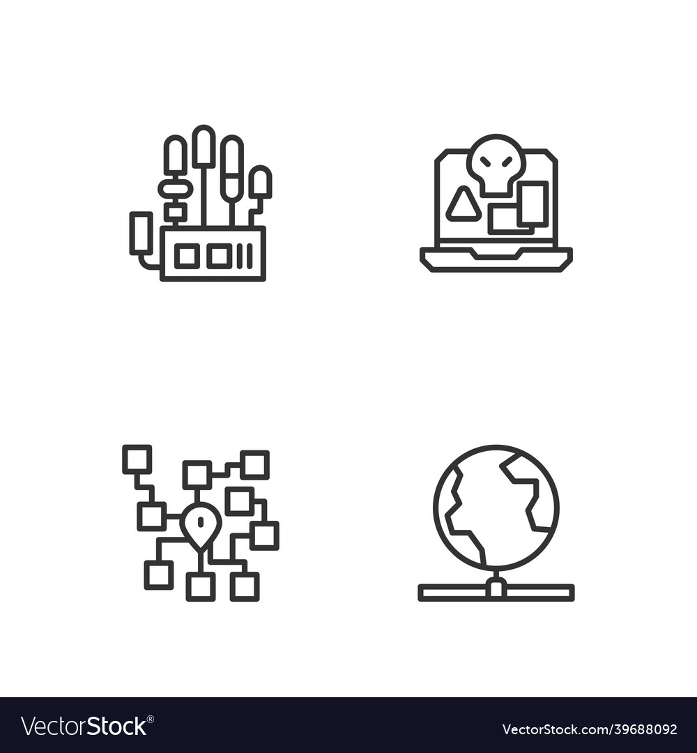 Set line global technology neural network vector image Set line global technology neural network