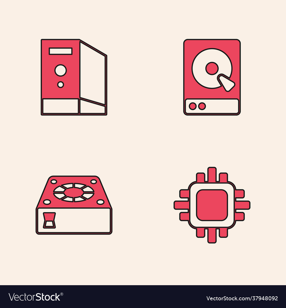Set processor with cpu case computer hard vector image Set processor with cpu case computer hard