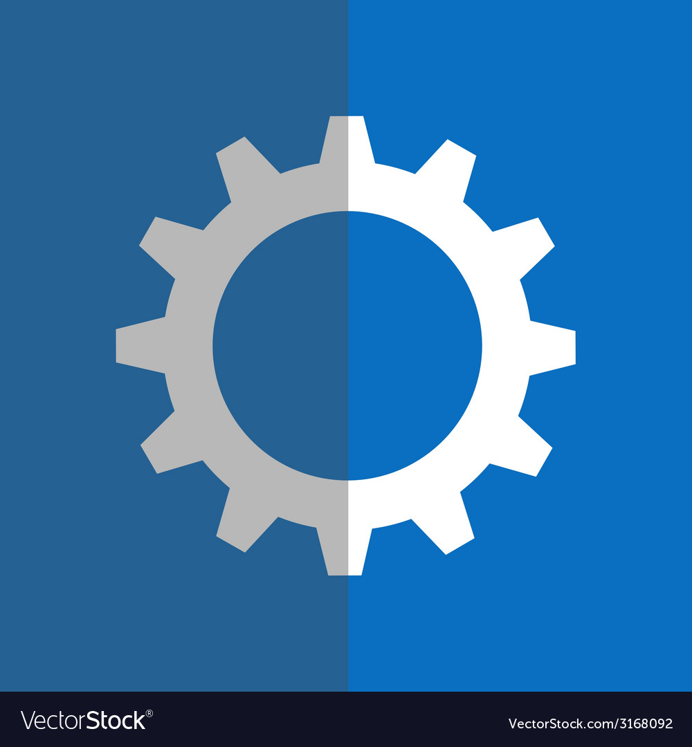 White gearwheel on blue background