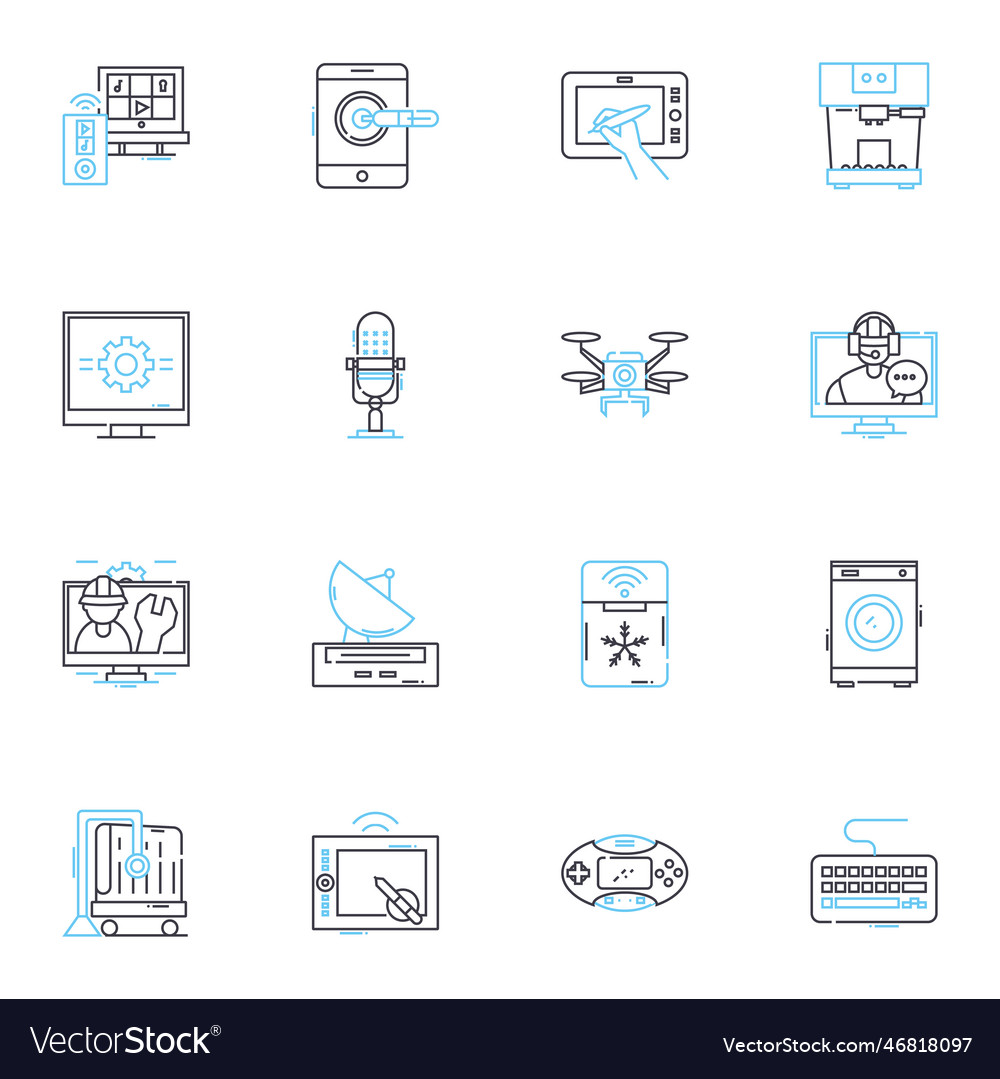 Artificial system linear icons set automation vector image Artificial system linear icons set automation